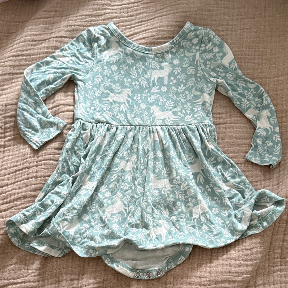 Little sleepies winter unicorn Floral Long Sleeve skater Dress with bodysuit